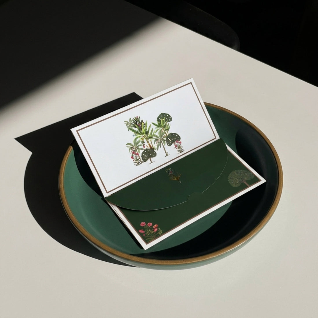 White Botanical wedding envelope with gold foil detailing