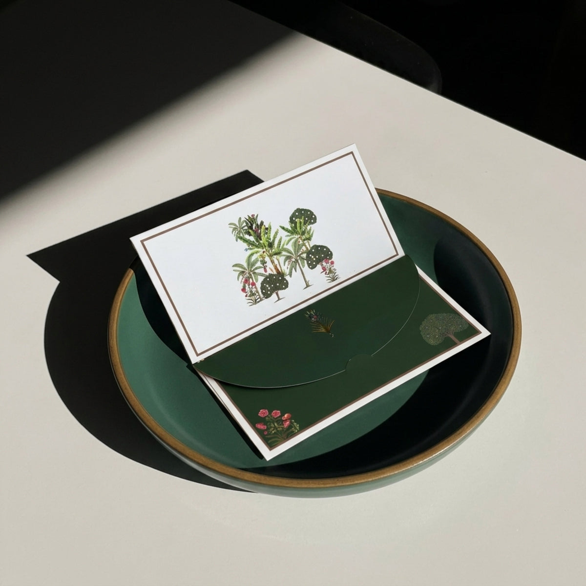 White Botanical wedding envelope with gold foil detailing
