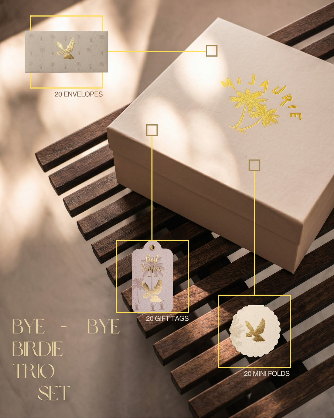 Bye Bye Birdie gifting set showing real gold foil detailing
