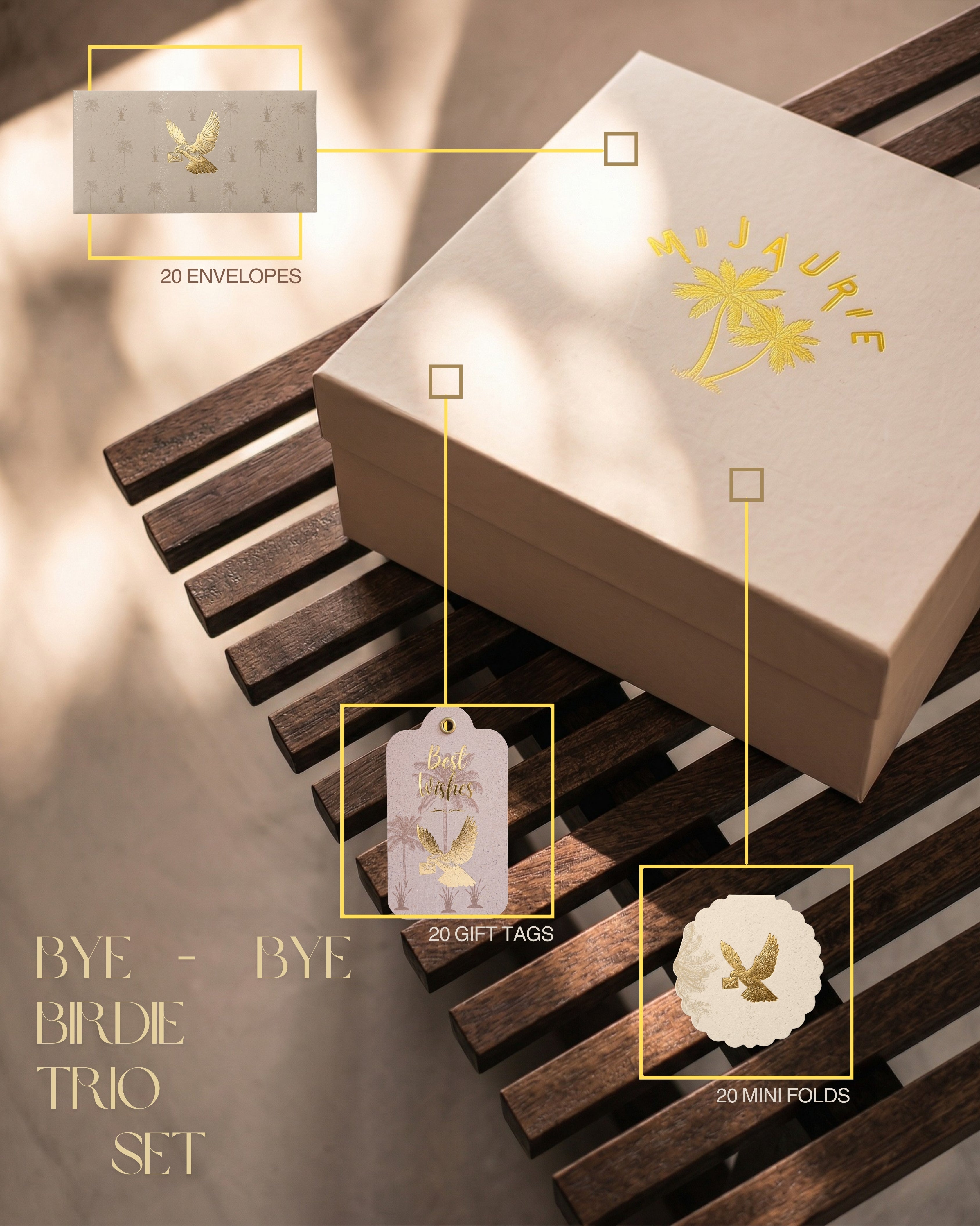 Bye Bye Birdie gifting set showing real gold foil detailing